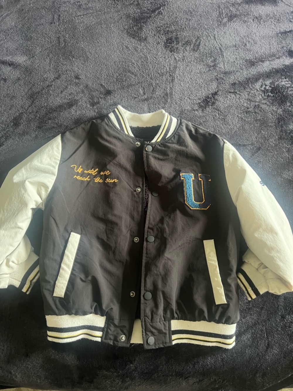 Zara Black & White Kids Varsity Jacket with 'U' Patch